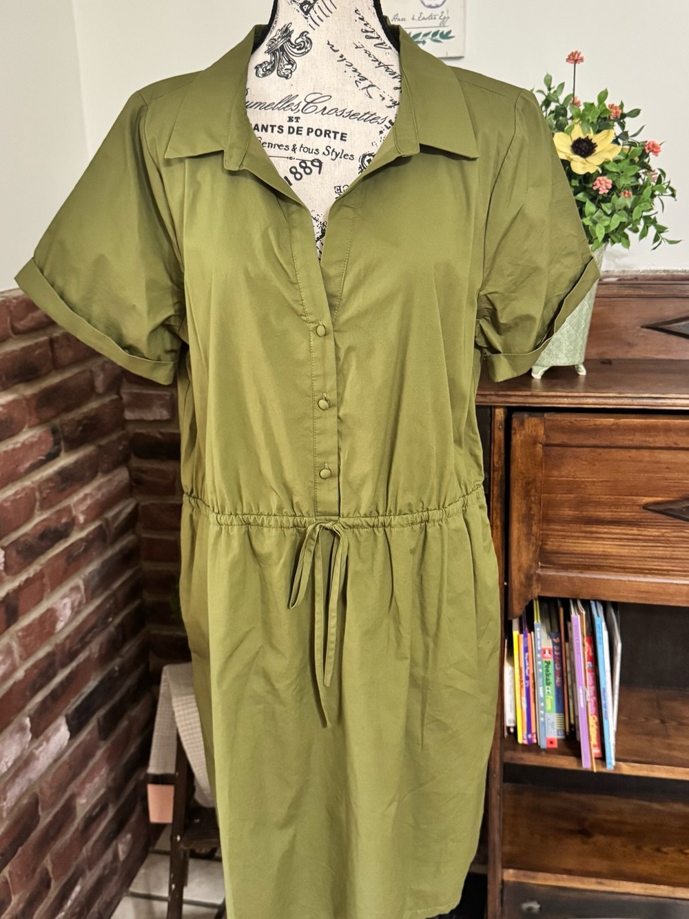 41 Hawthorn Olive Green Shirt Dress L Pockets